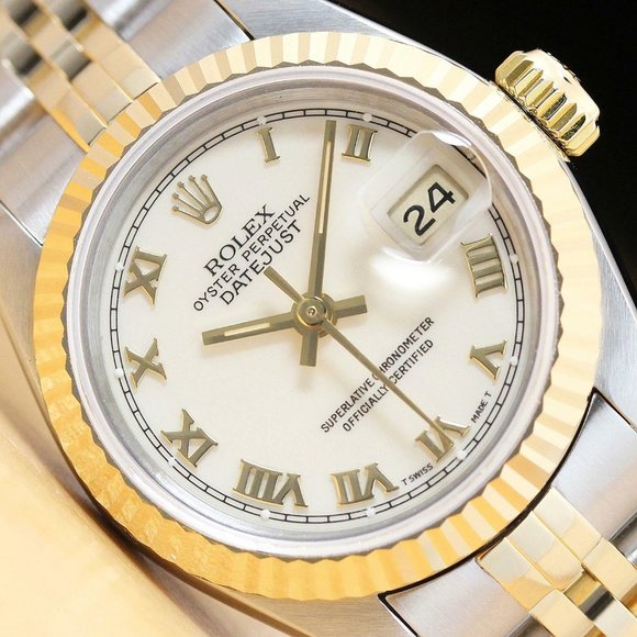 Sale! Rolex Datejust Cream 18k Factory Women's Diamond Watch - Picture 2 of 7